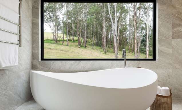 a private tub with hinterland views at Cedars Mount View Villa Lorea, Hunter Valley
