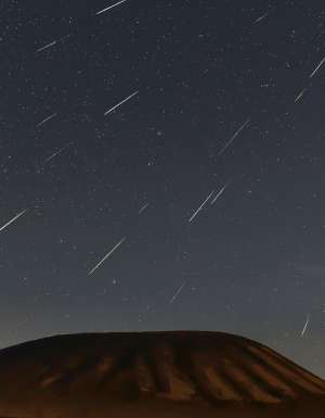 Geminid meteor shower 2018 over Ulanhada Volcano, Inner Mongolia, China