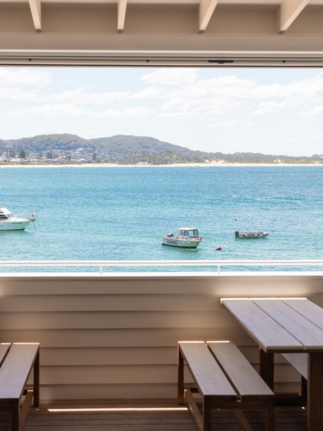 Views of the boats in Terrigal Haven from the new Terrigal Pavilion rooftop bar