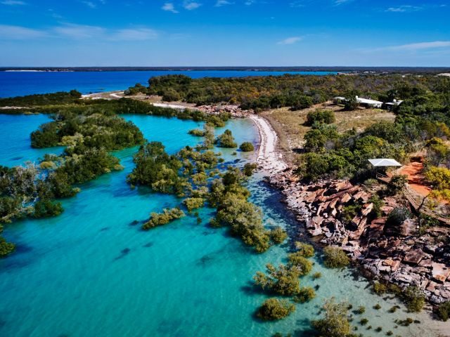 the Cygnet Bay Pearl Farm from above