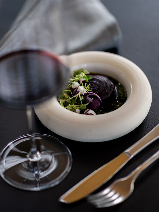 Beetroot, garden verde and chevre at Anvers Wines