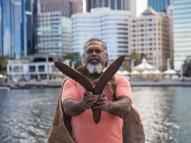 a Noongar guide from Go Cultural Aboriginal Tours and Experiences, Elizabeth Quay