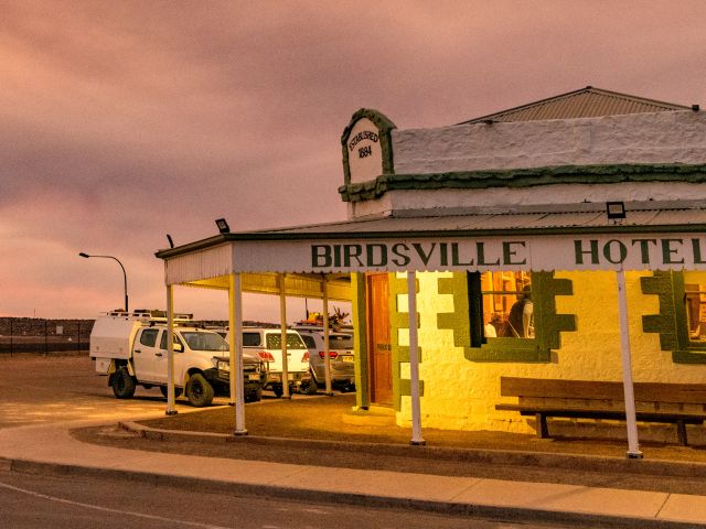 Birdsville Hotel at sunset