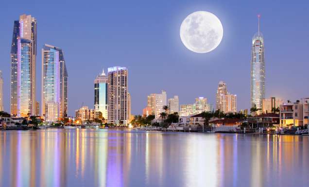 Full moon over Surfers Paradise