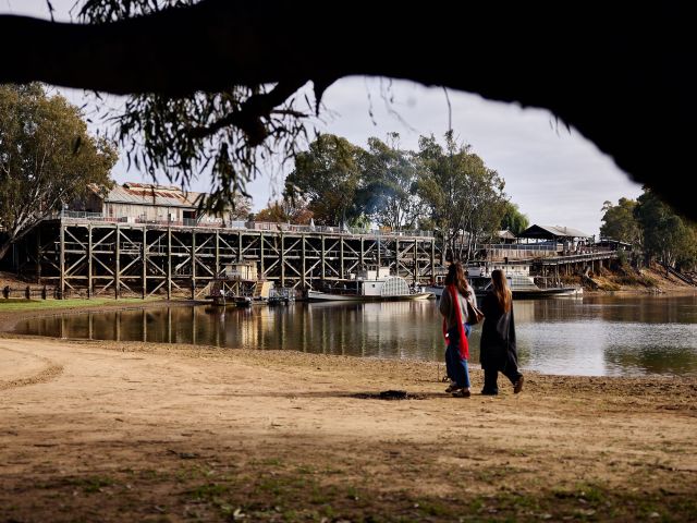 two woman walked by the Port of Echuca, victoria