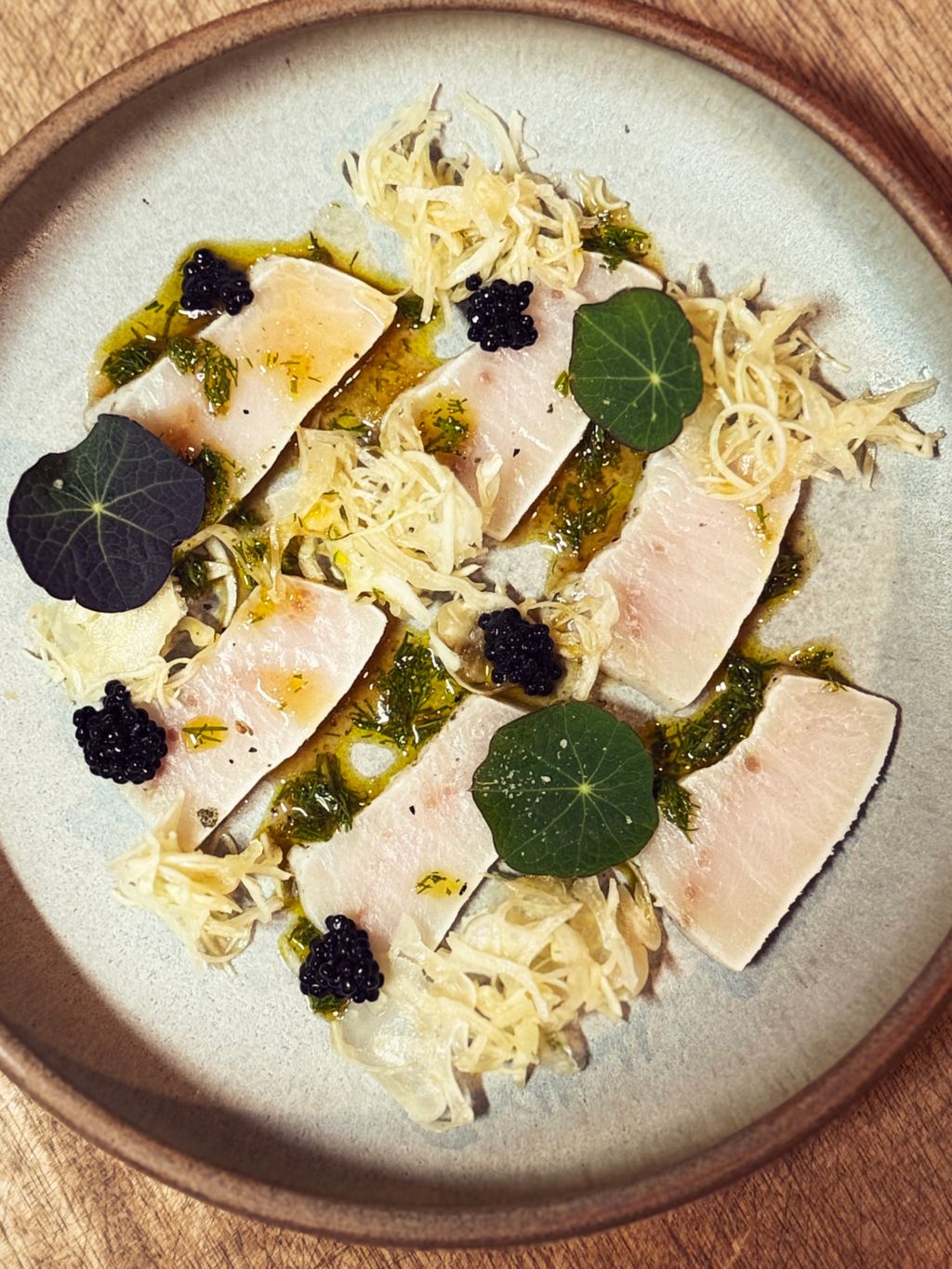 Cured swordfish belly served at Scholé