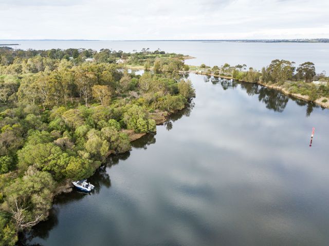 boat pulled up in Mitchell River silt jetties in gippsland