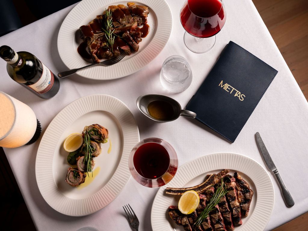 Food spread at Miettas fine-dining restaurant at The Queenscliff Hotel in Victoria