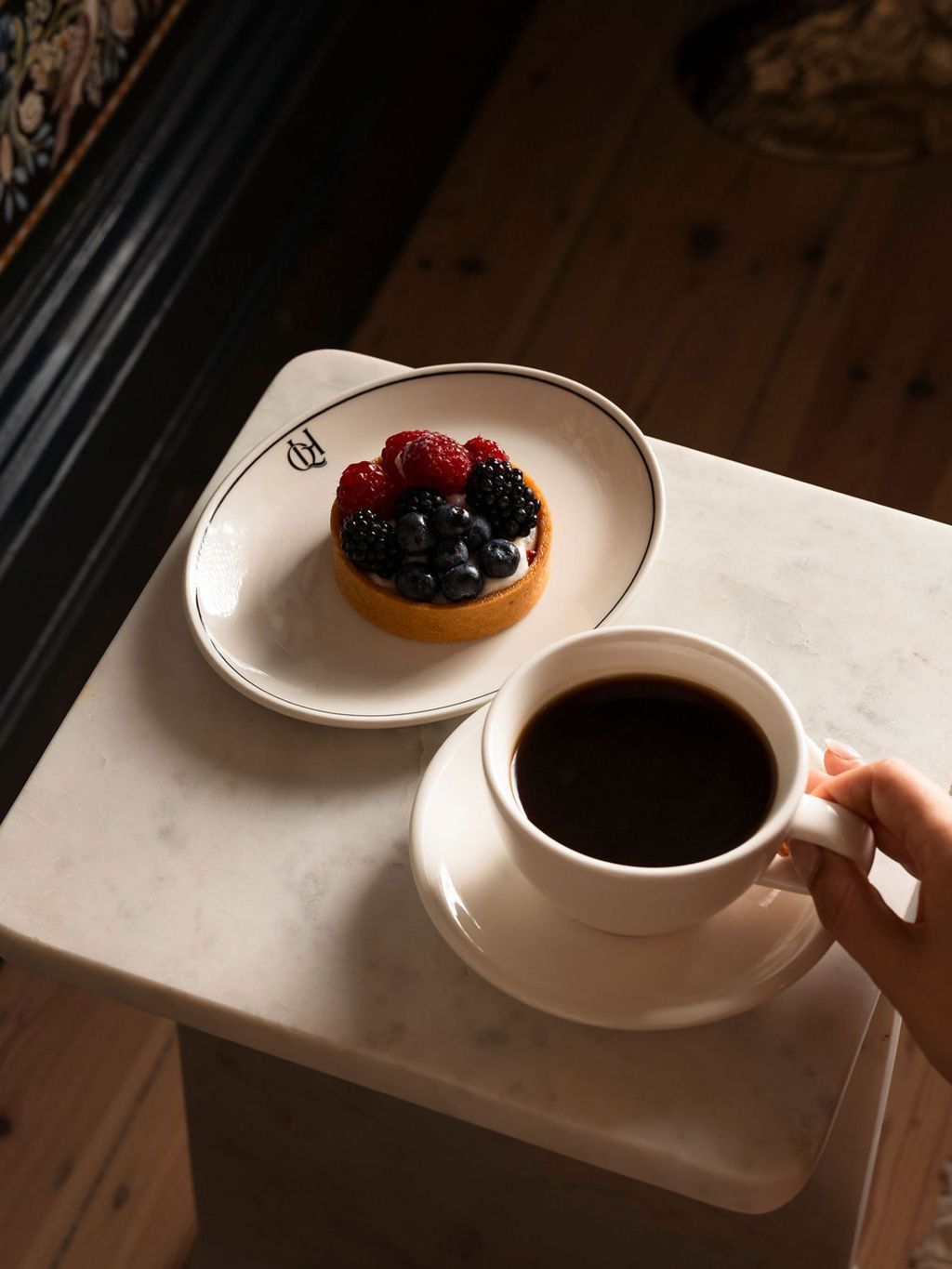 Cafe 1888 coffee and tart at The Queenscliff Hotel in Victoria