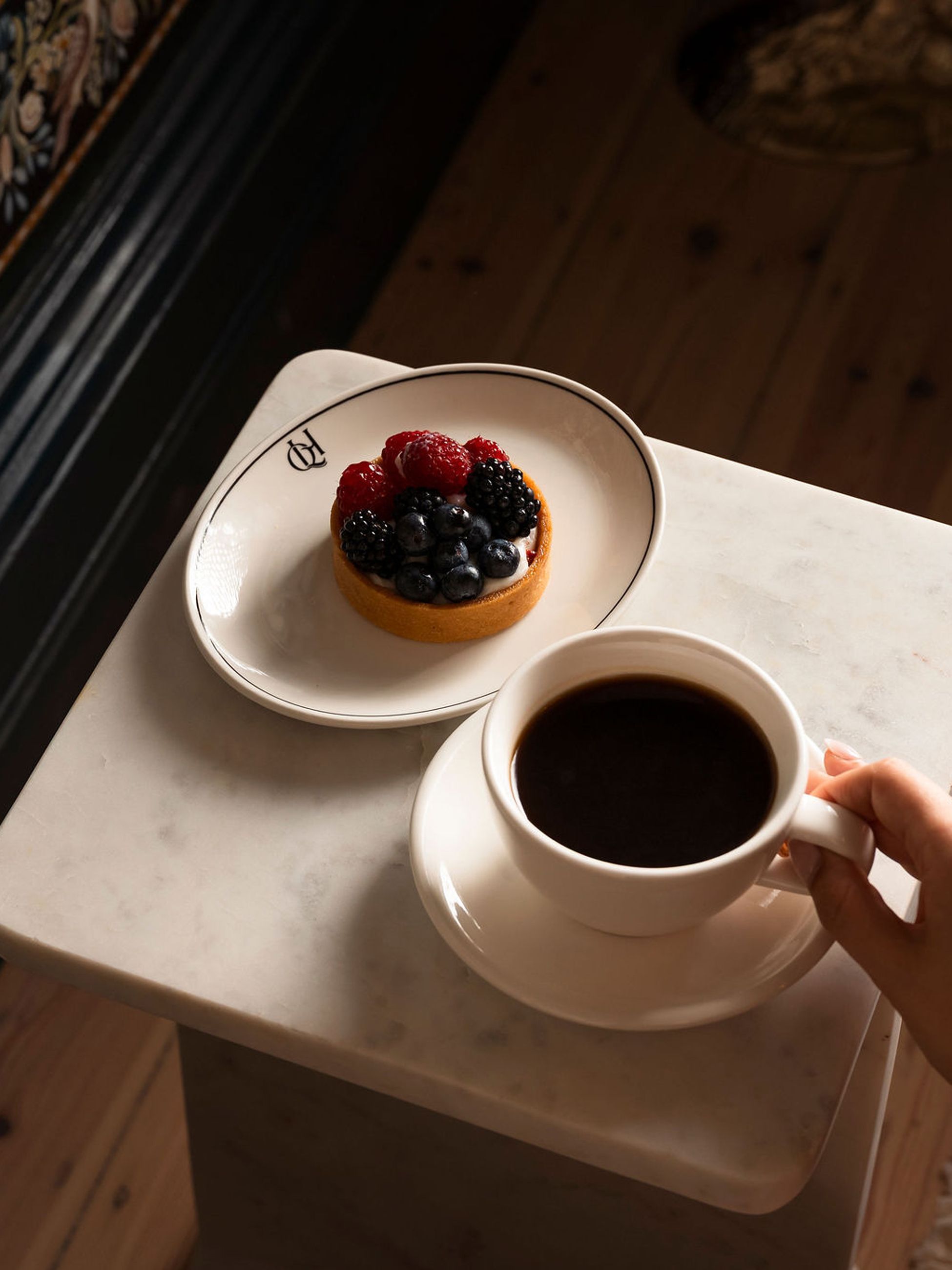 Cafe 1888 coffee and tart at The Queenscliff Hotel in Victoria