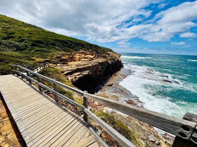 A boardwalk overlooking ocean vistas in Bouddi National Park