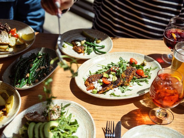 A flatlay of food from Lost Watering Hole.