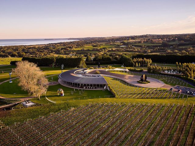 An aerial view of Pt. Leo Estate on the Mornington Peninsula.