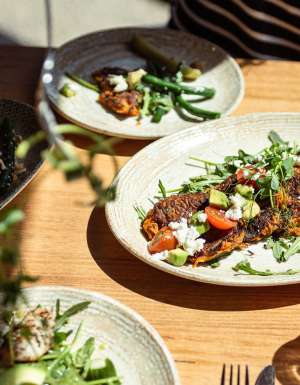 A flatlay of food from Lost Watering Hole.