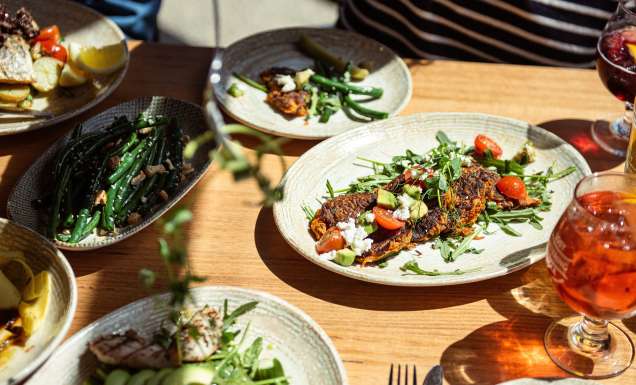 A flatlay of food from Lost Watering Hole.