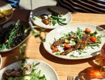 A flatlay of food from Lost Watering Hole.
