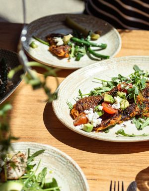 A flatlay of food from Lost Watering Hole.