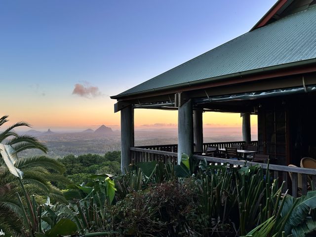 view of Glass House Mountains at King Ludwig’s Bavarian restaurant and bar on the outskirts of Maleny village