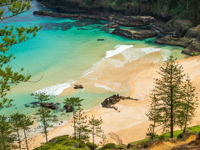 Aerial shot of beach on Norfolk Island
