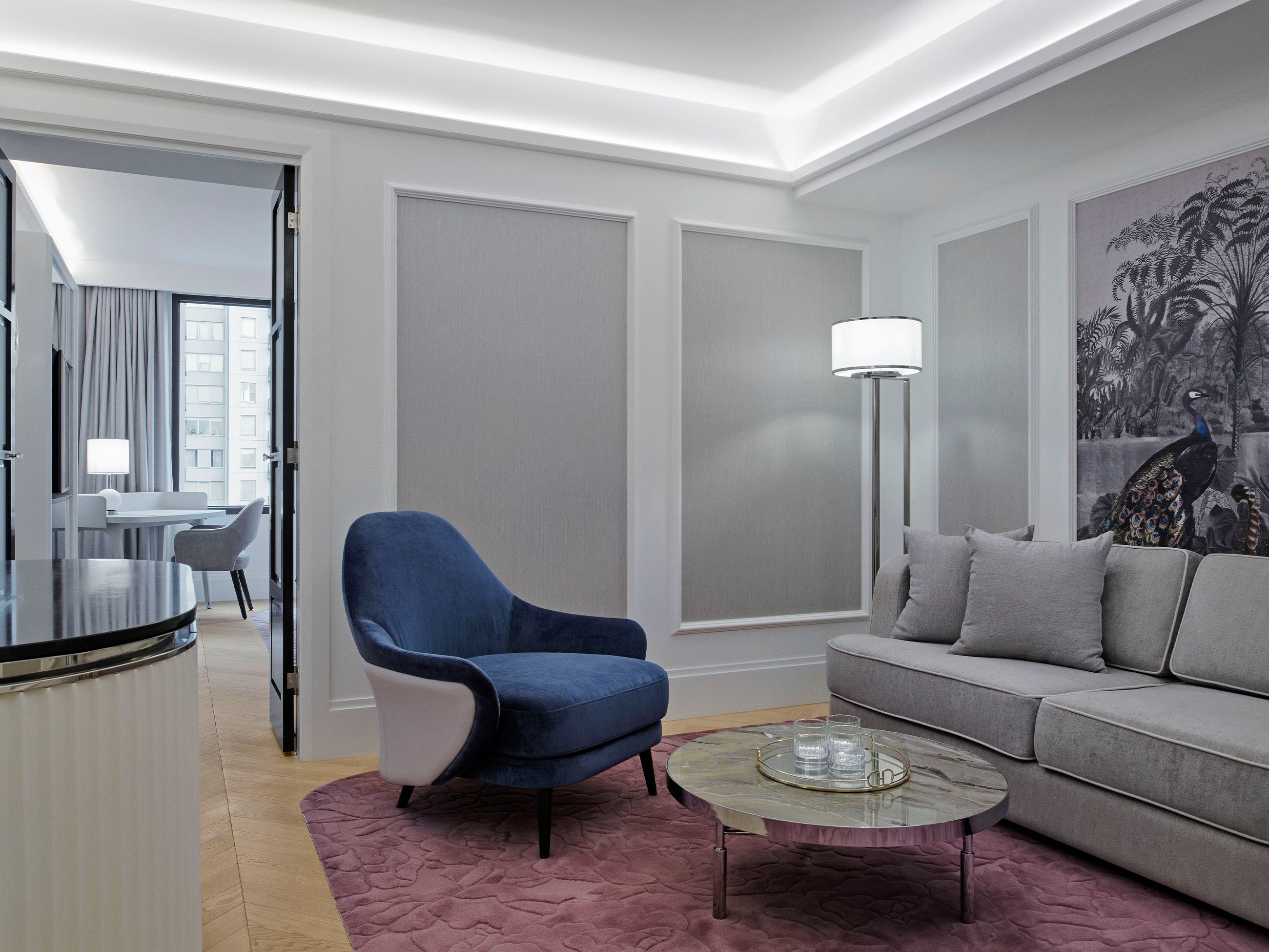 The living room in the Boulevard Suite at The Royce