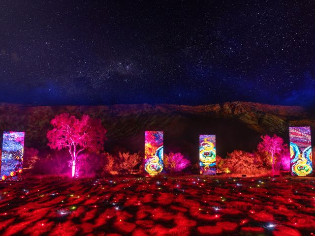 light installations at Parrtjima festival in Alice Springs