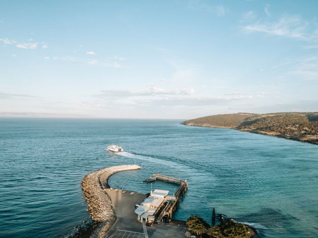 an aerial view of the marina at Penneshaw, SA