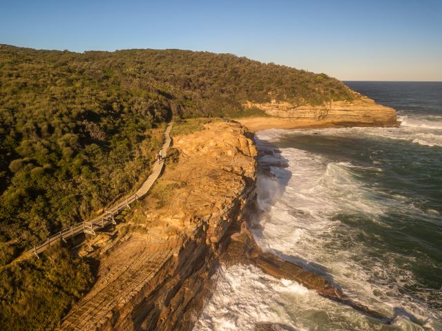 Aerial view of people on the Bouddi Coastal walk, Bouddi National Park