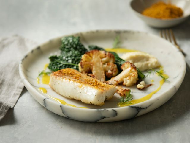 A plated Aquna Sustainable Murray Cod dish.