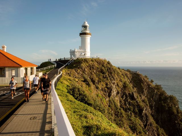 People exercising near Cape Byron Lighthouse