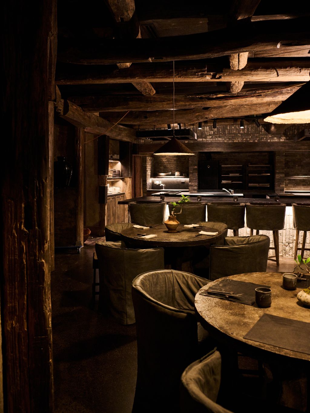 Kitchen and tables at Feu, Byron Bay