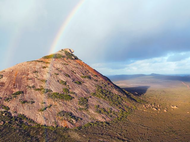 rainbow over Frenchman Peak Cape Le Grand national park