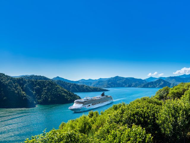 Norwegian Spirit sailing in Queen Charlotte Sound NZ