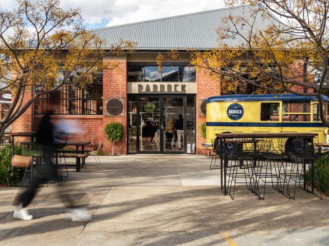 Paddock Bakery glowing on a bright, sunny day.