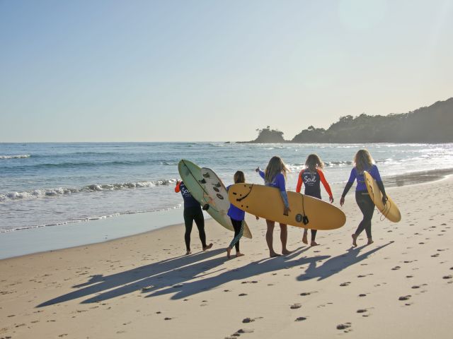 A group learning at Soul Surf School in Byron Bay