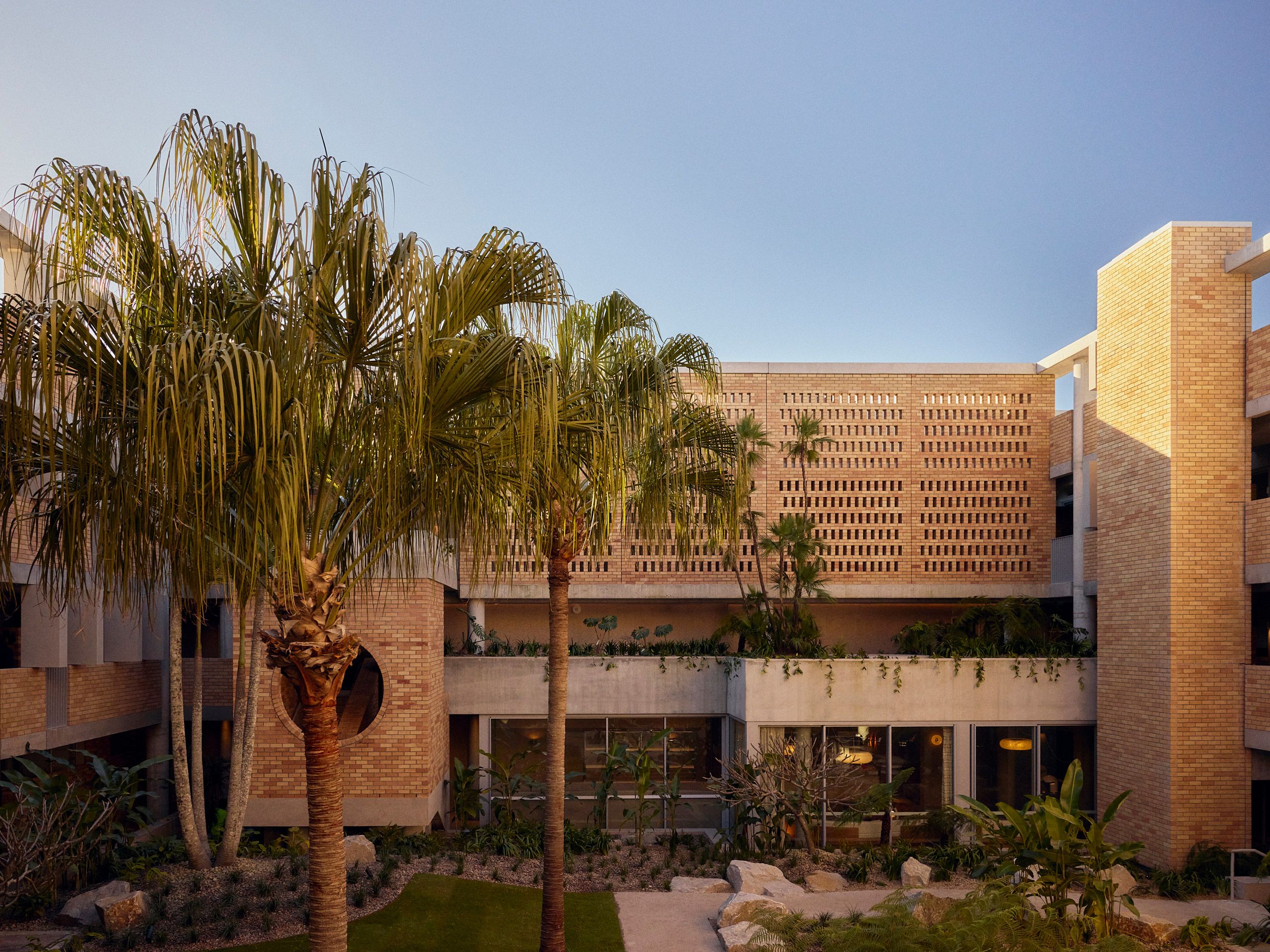 The exterior of Bonobo by Raes and courtyard.