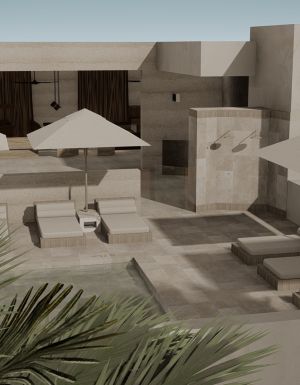 A render of the swimming pool area at Hotel Sebatikel