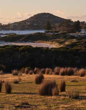 a coastal view of Bicheno, Tasmania