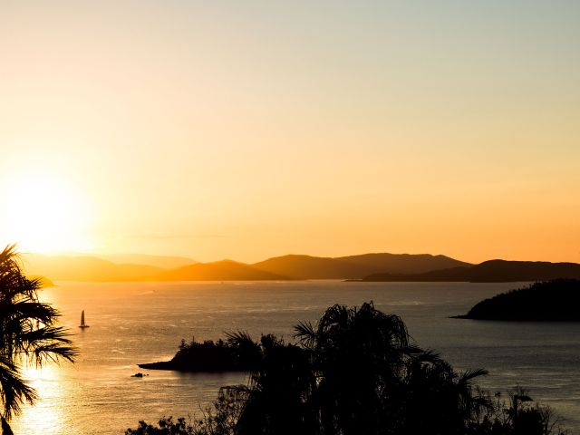 The golden hour across the Whitsundays in winter.
