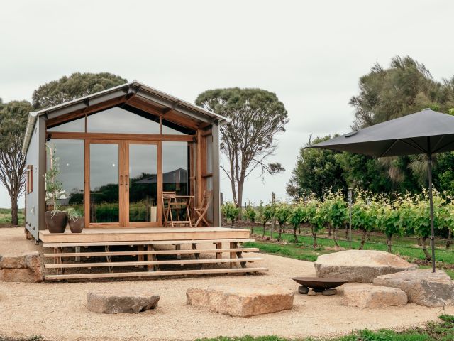 External shot of the Pinot Noir villa at Basalt Retreat near Port Fairy on the Great Ocean Road
