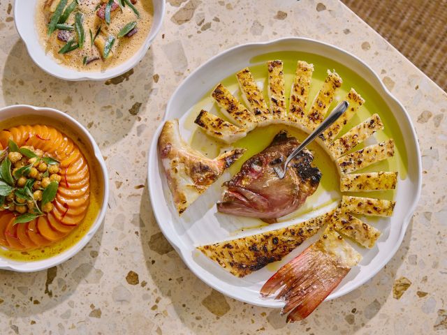 A curated flatlay of dishes from Catseye Pool Club.