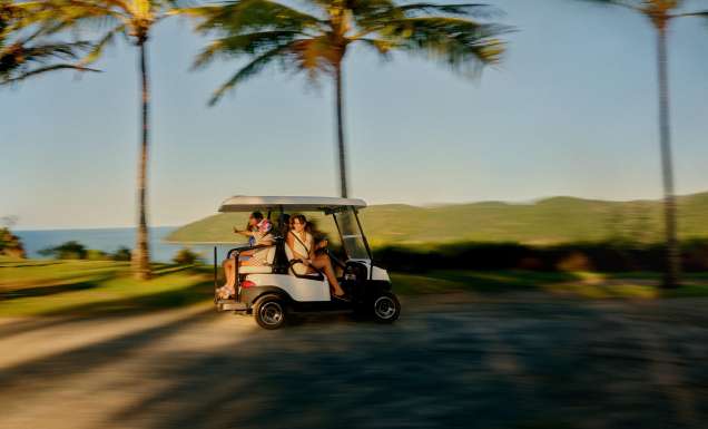 Hamilton Island multi-gen travel on a buggy