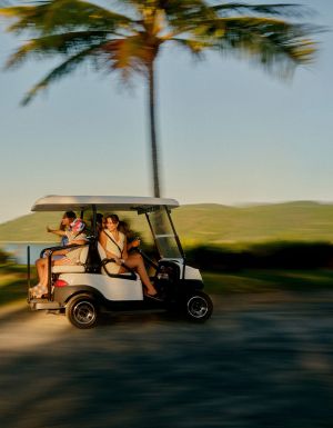 Hamilton Island multi-gen travel on a buggy