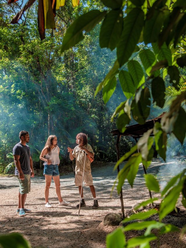 A guide takes visitors on a Dreamtime Walk at Mossman Gorge