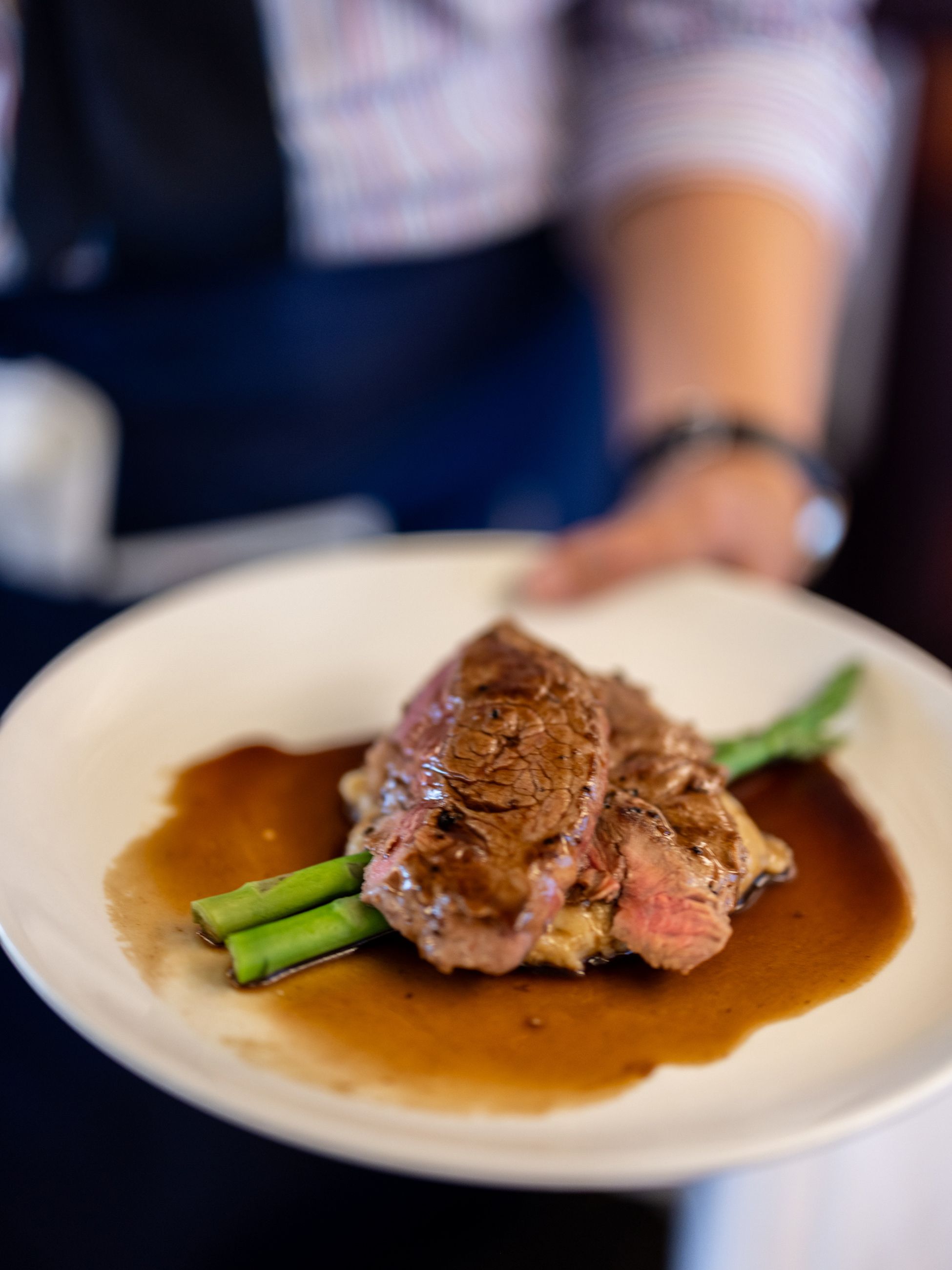 Steak cooked to perfection aboard Southern Aurora Vintage Rail