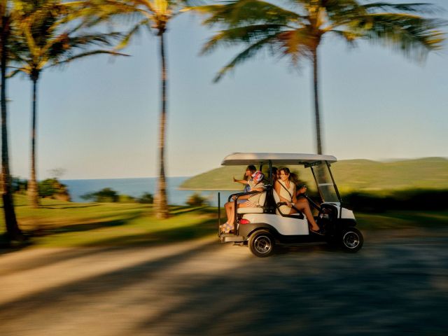 Hamilton Island multi-gen travel on a buggy