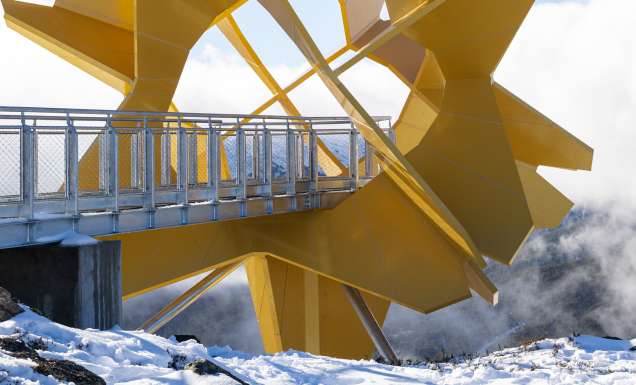View of the new Alpine Sun sculpture at Falls Creek