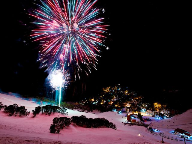 Fireworks at Falls Creek in winter