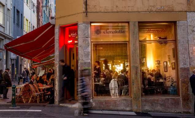 External view of Kirk's Wine Bar in Hardware Lane Melbourne