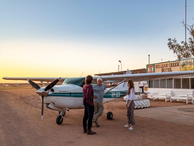 William Creek Hotel outback pub exterior with Cessna plane out front