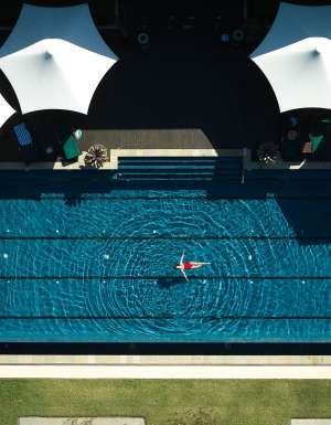 aerial of adults-only pool at crystalbrook byron bay, winner in nsw north coast tourism awards